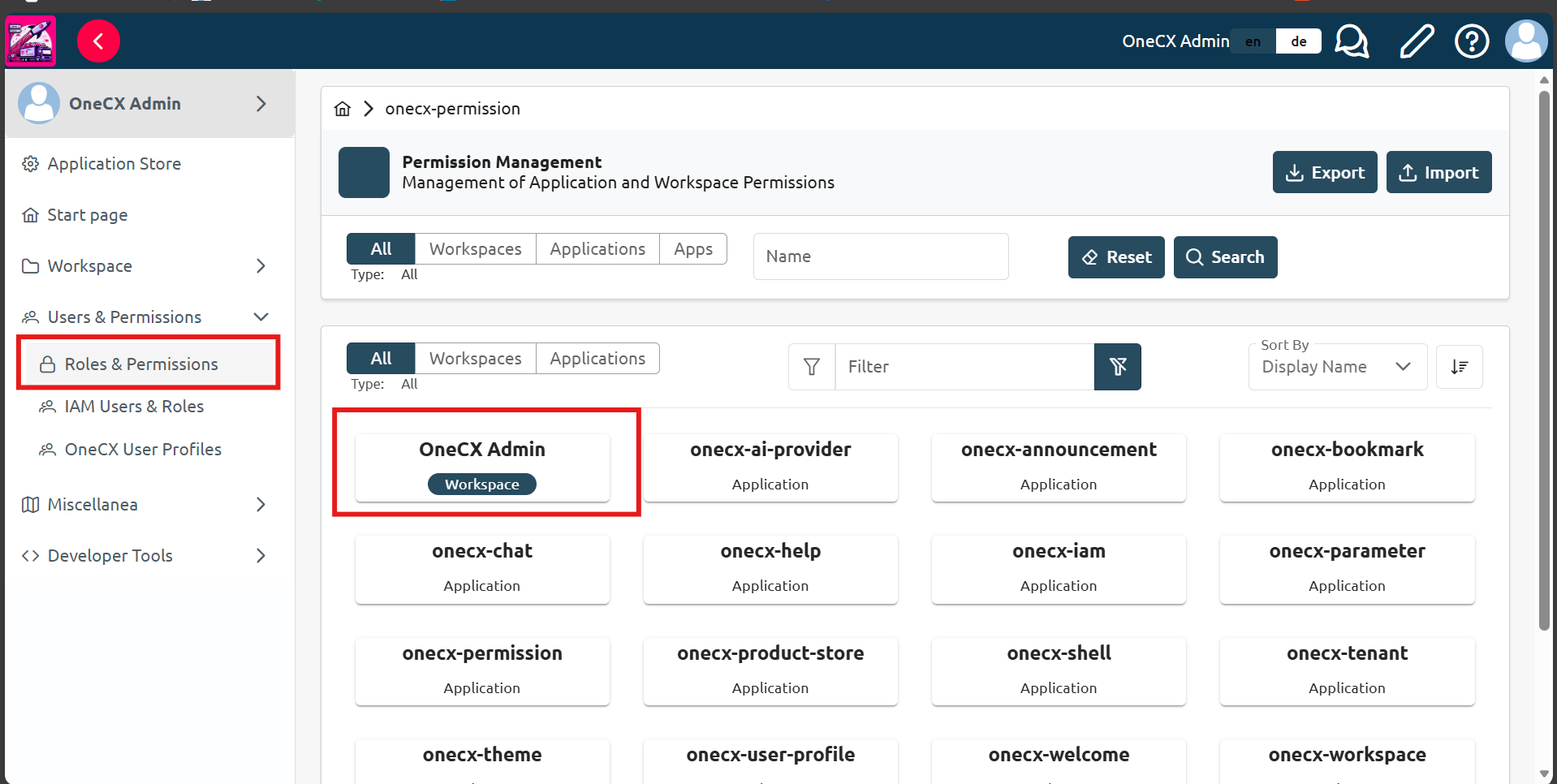 Select the workspace or application for which you want to create the permission
