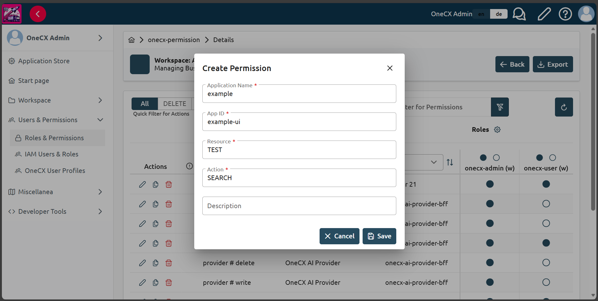 Example of filled permission details form