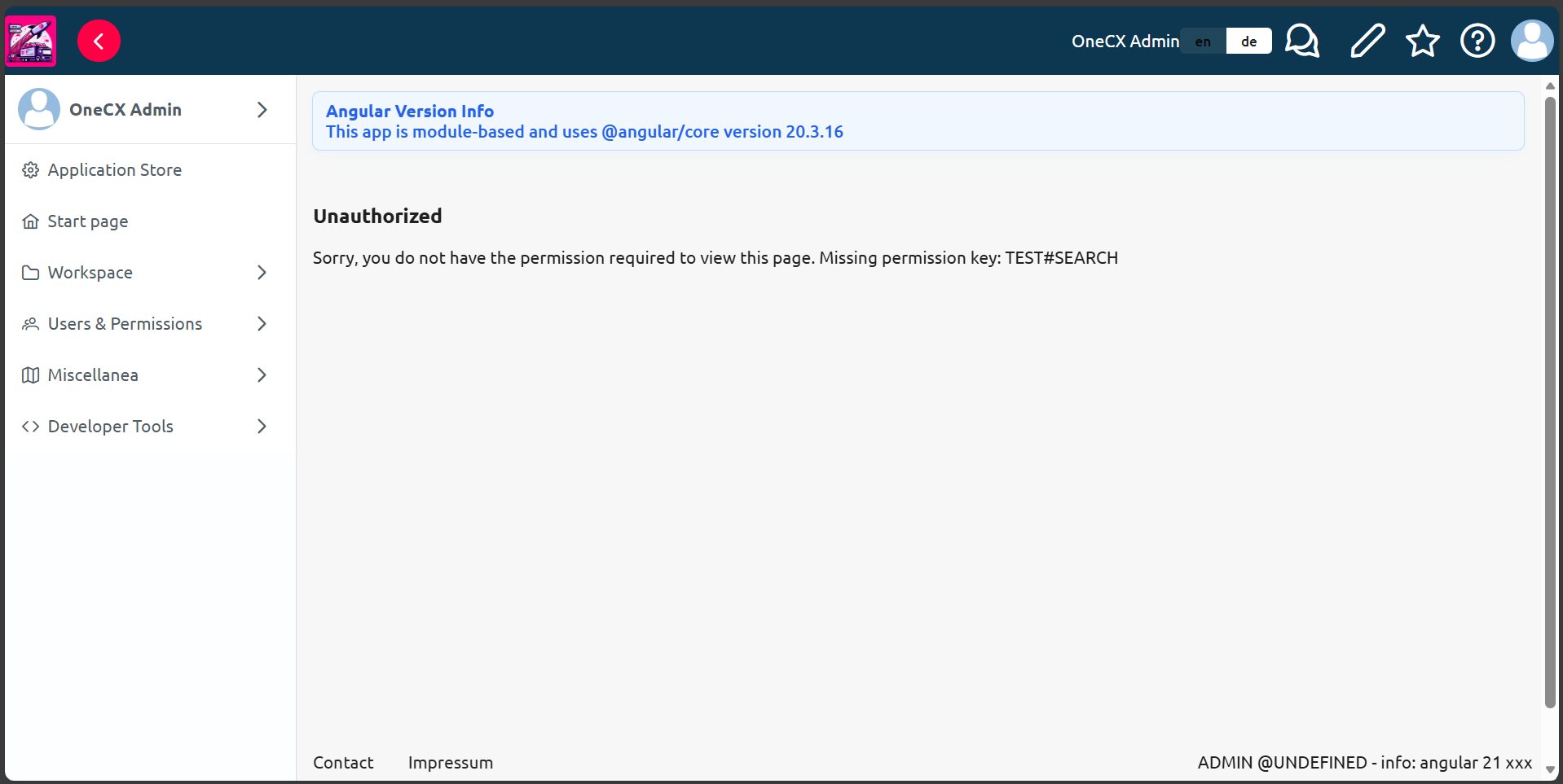 Example of permission missing warning