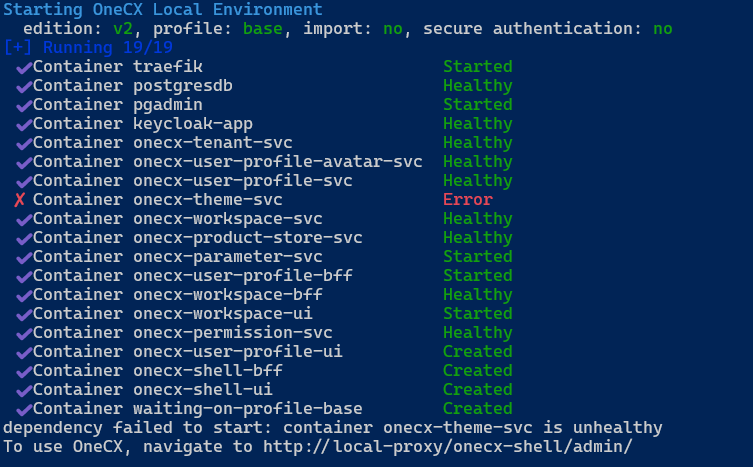 incomplete onecx start