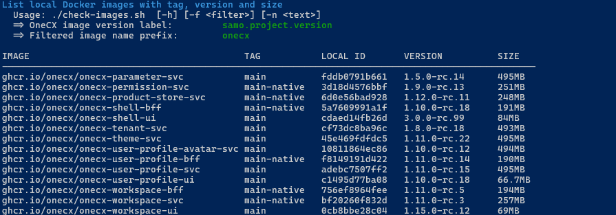 script check images.sh filter onecx