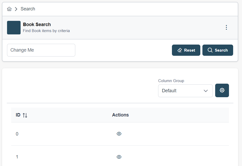 generated book search component with actions react